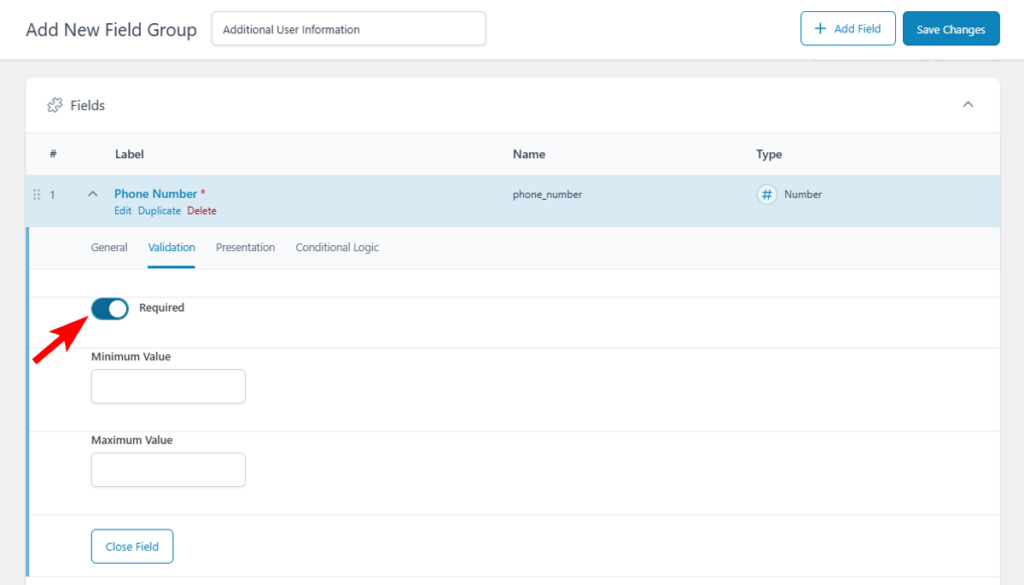 Add New Field As Required