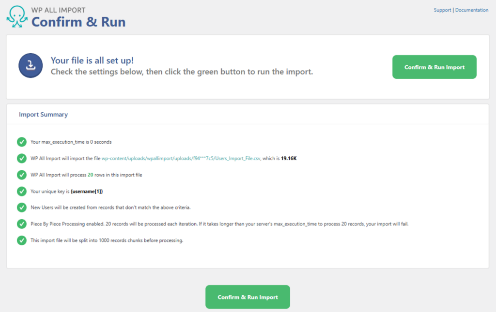 Run User Import WP All Import