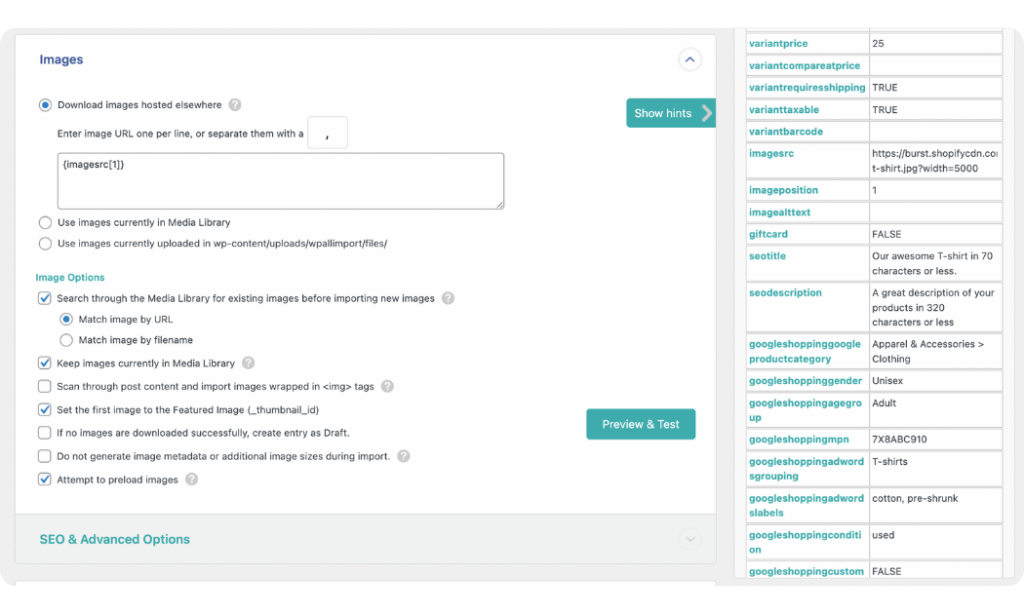 Map shopify product images to WooCommerce
