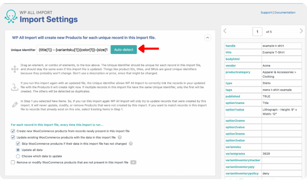 Set the unique identifier for Shopify to WooCommerce product import