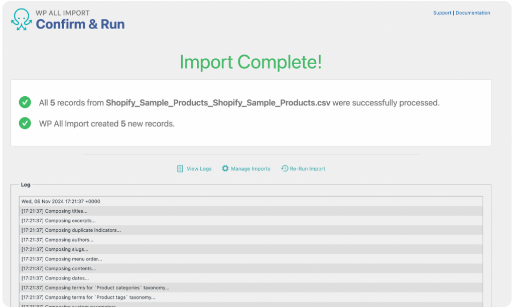 Shopify to WooCommerce product import complete