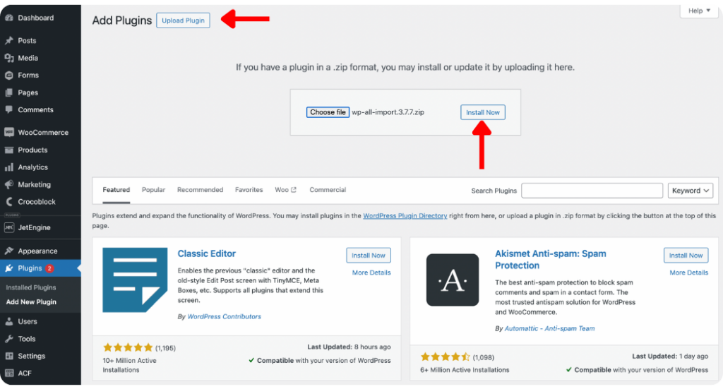 Install WP All Import plugin