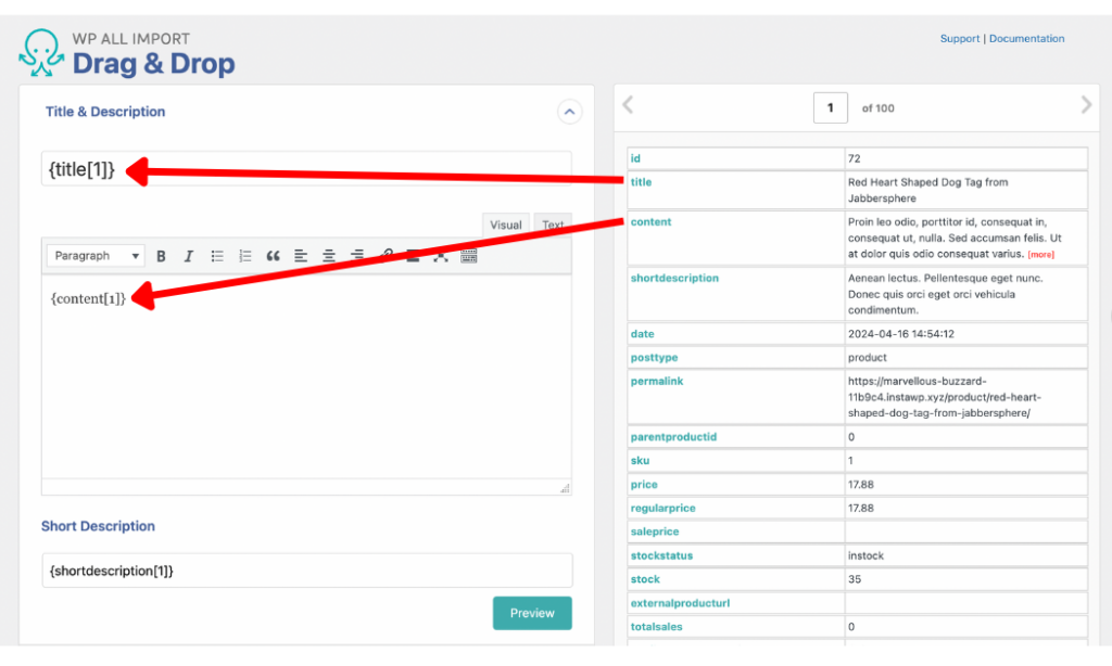 map product title and description