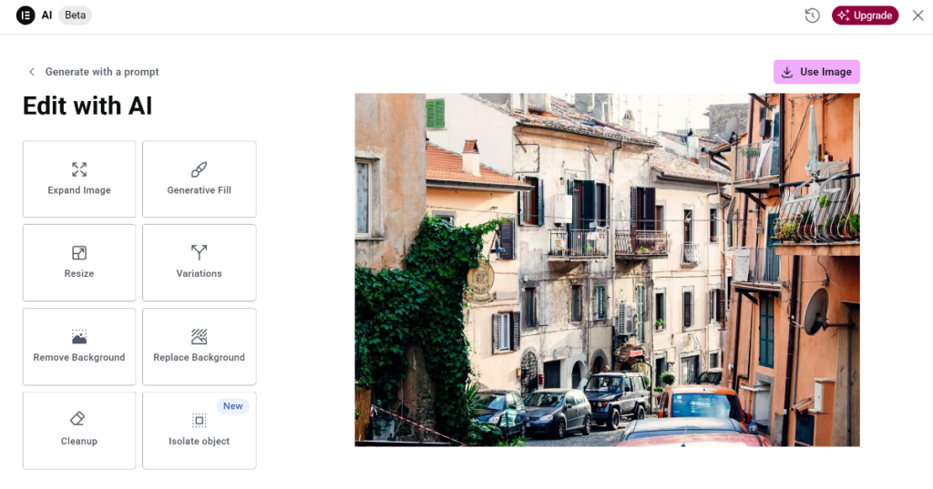 Elementor AI image editing