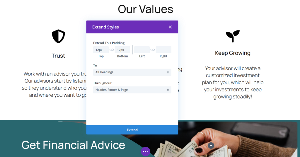 extend style in Divi