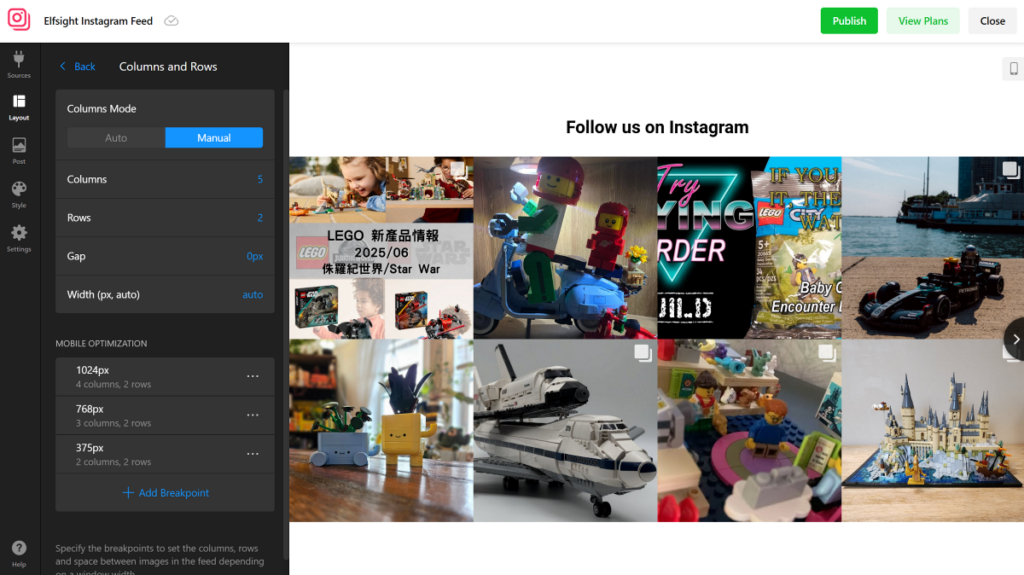 Elfsight Instagram feed layout customization