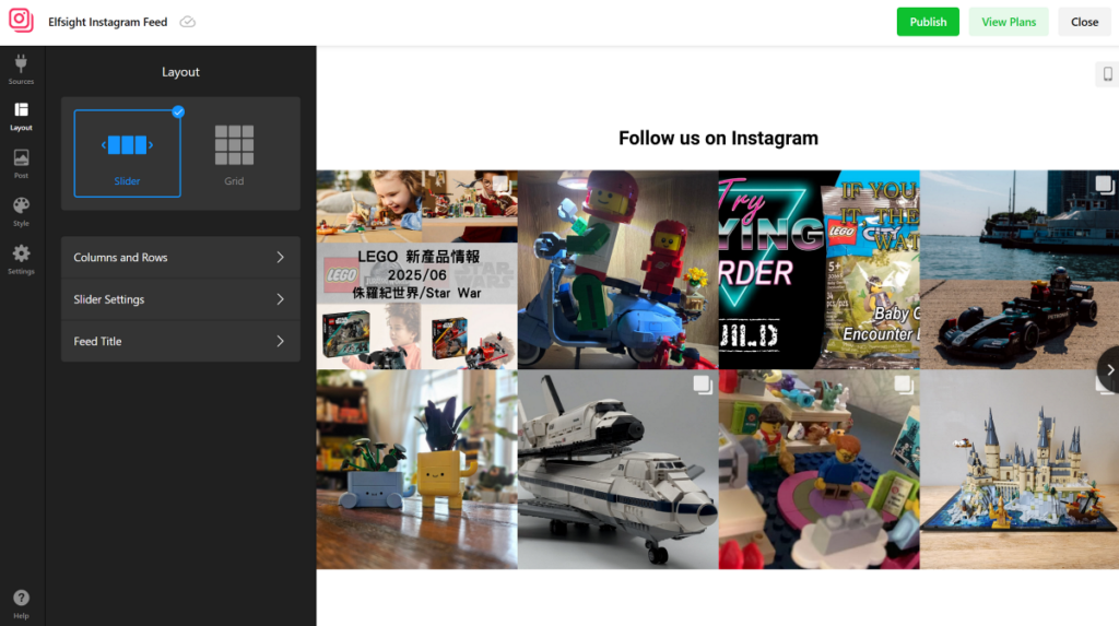 Elfsight Instagram feed slider layout