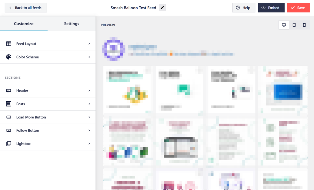 Smash Balloon main editor with sidebar