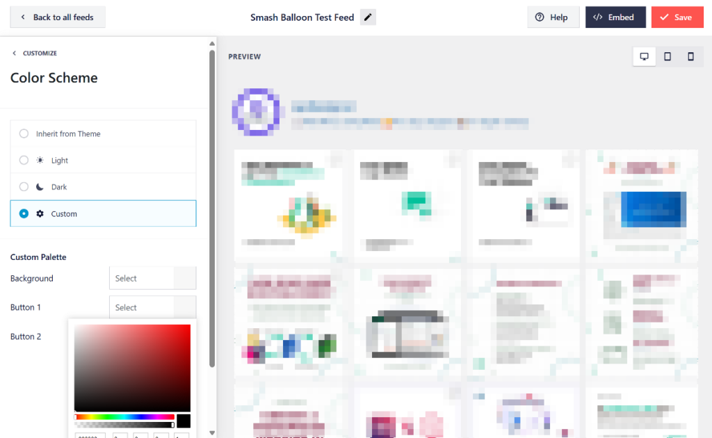 Smash Balloon set custom colors