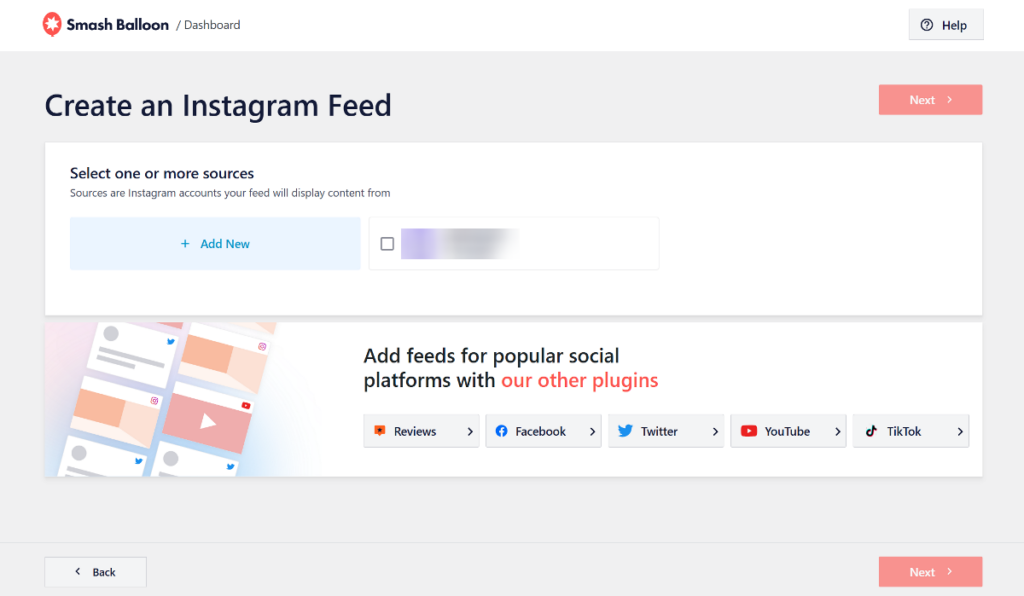Smash Balloon wizard when creating a new feed