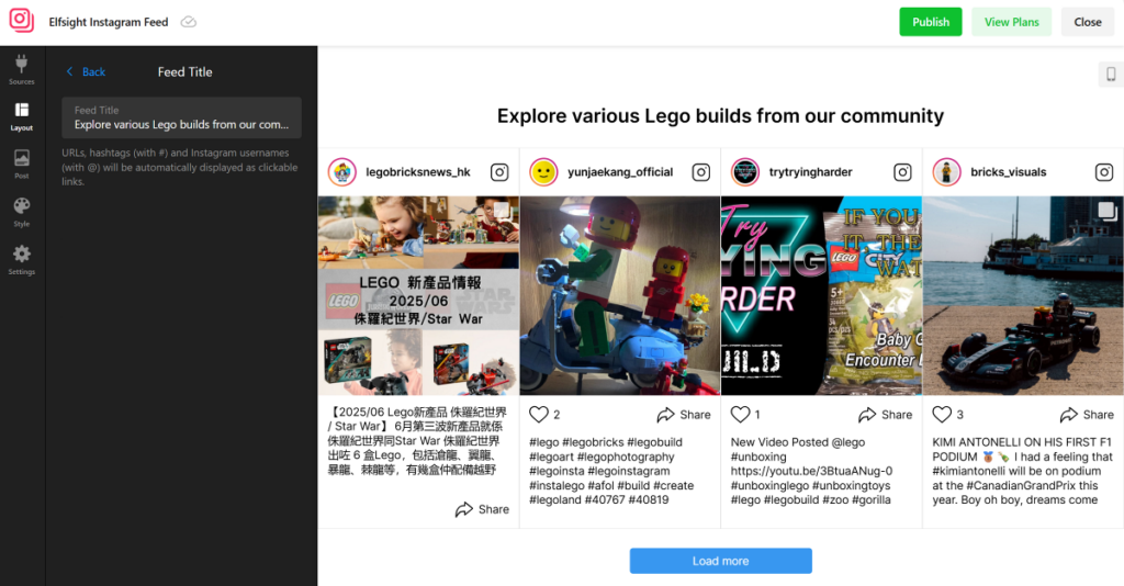 add feed title to Elfsight Instagram gallery widget