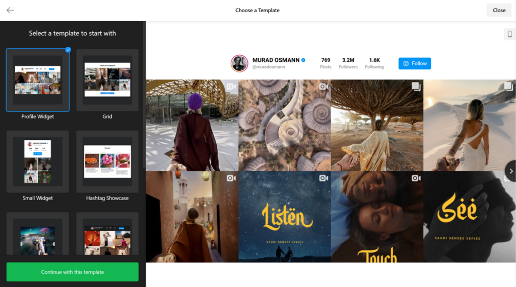 choose the Instagram feed widget