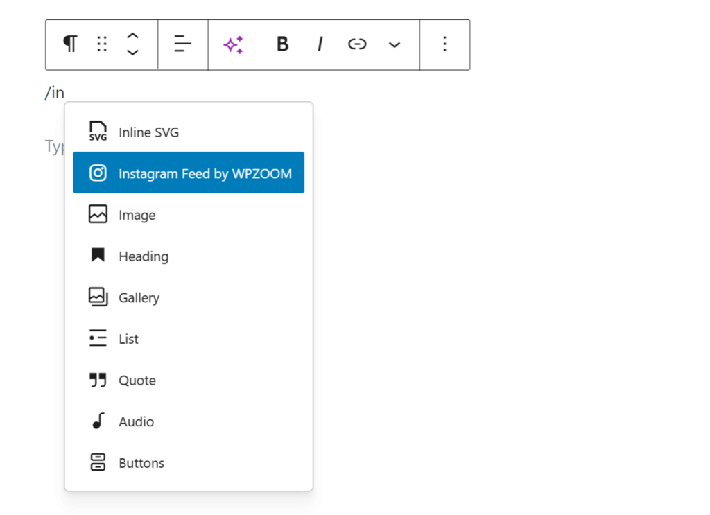 embed WPZOOM feed using Gutenberg block