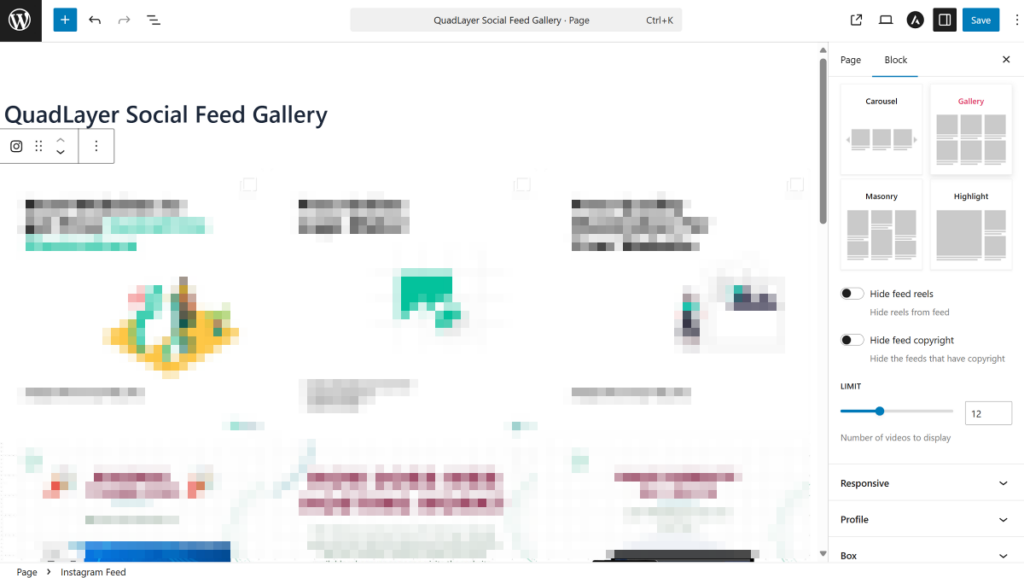 insert feed using the block editor