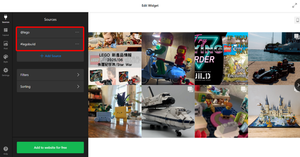 multiple sources for Elfsight Instagram widget