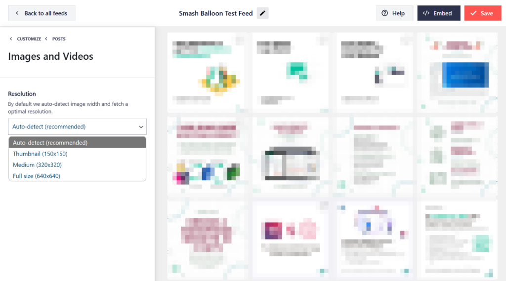 set custom resolution in Smash Balloon feed