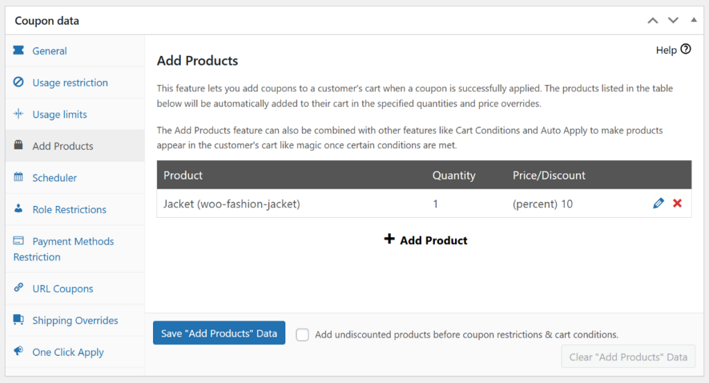 Add product discount in Advanced coupons
