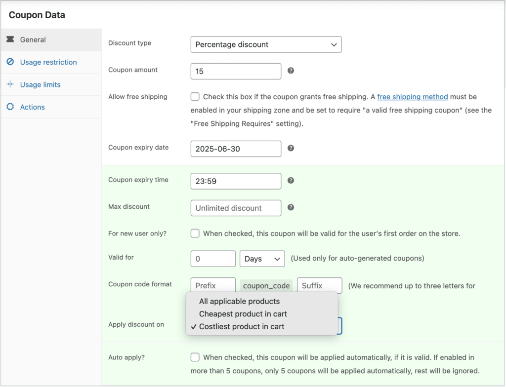 apply discount to the most expensive product