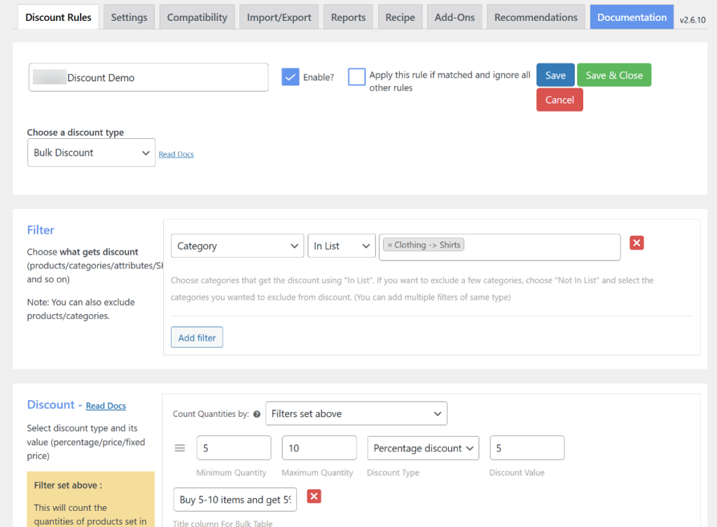 bulk discount type based on quantities