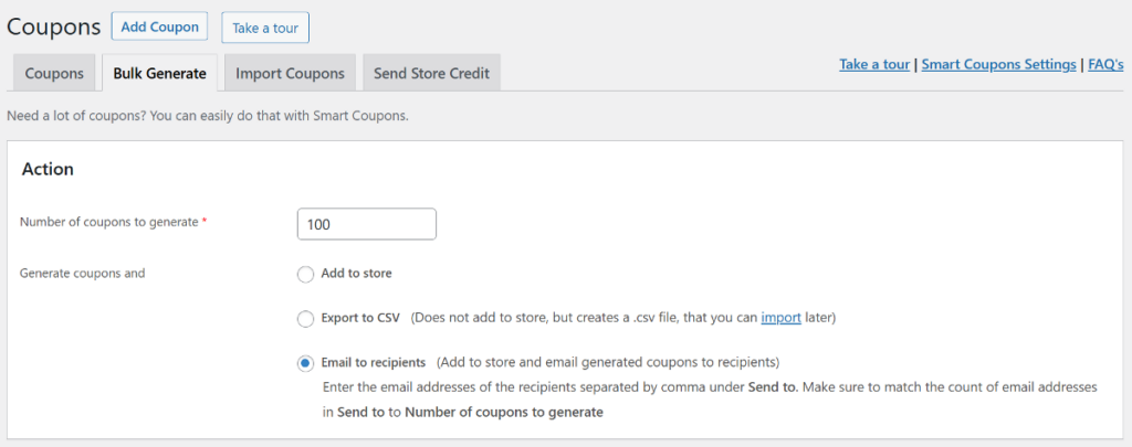 bulk generate coupon and email