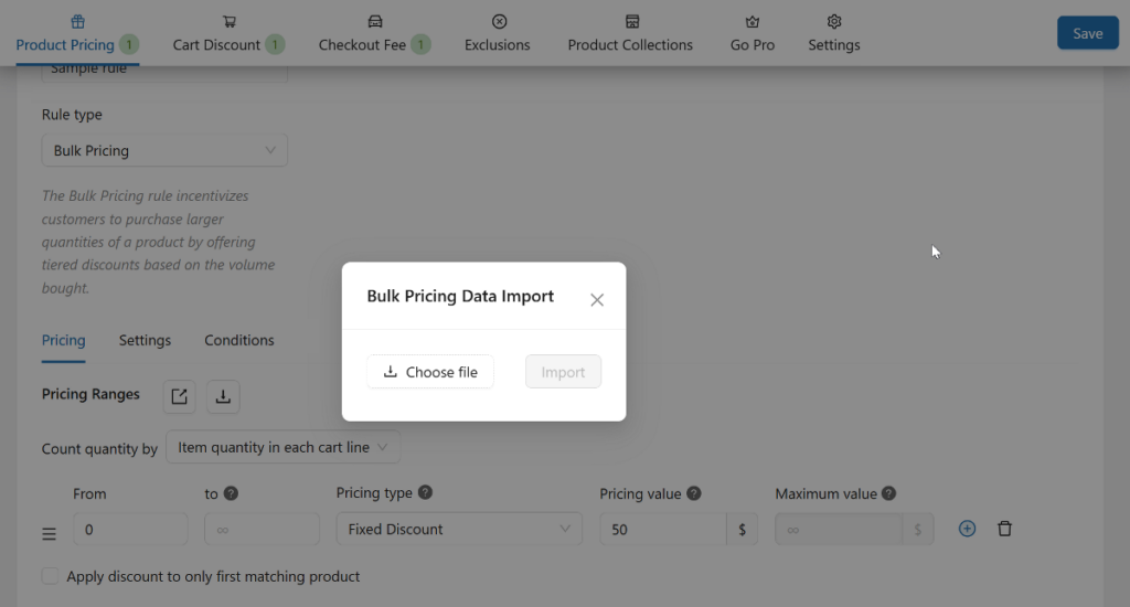 bulk pricing import data in yaypricing