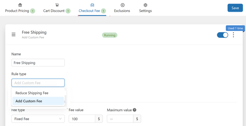 checkout fee discount type