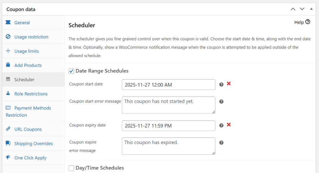 coupon scheduler in Advanced Coupon plugin