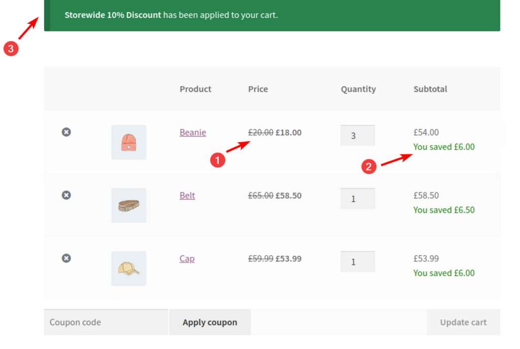 discount clearly shown on the cart page