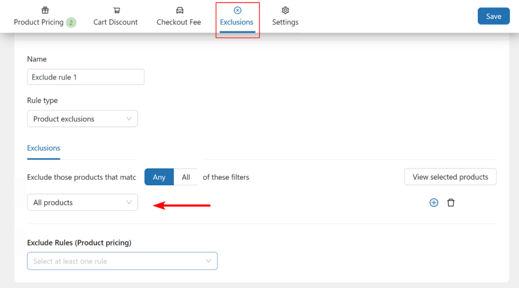 exclusion rules in yaypricing