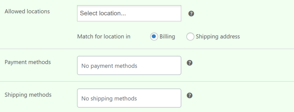 location and payment method restrictions offered by smart coupons plugin