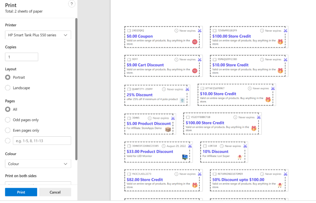 print coupon smart coupon plugin