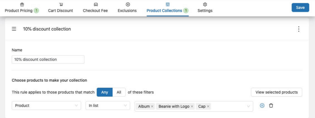 product collections in yaypricing