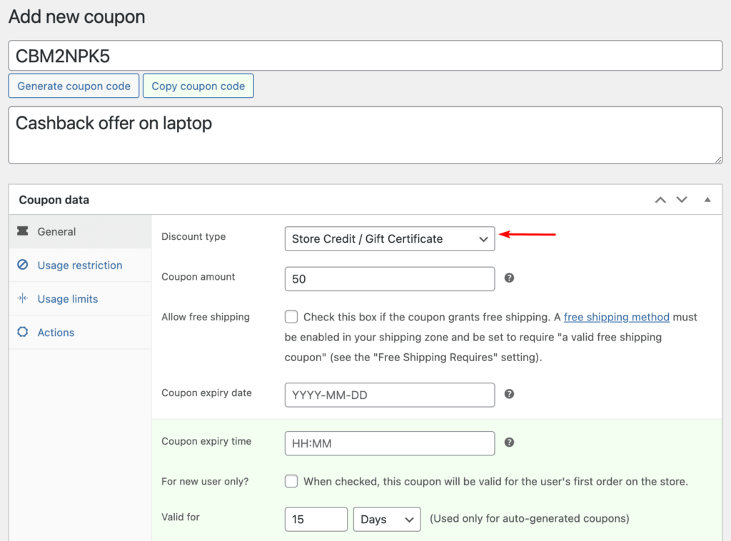 woocommerce cashback coupon in smart coupon plugin