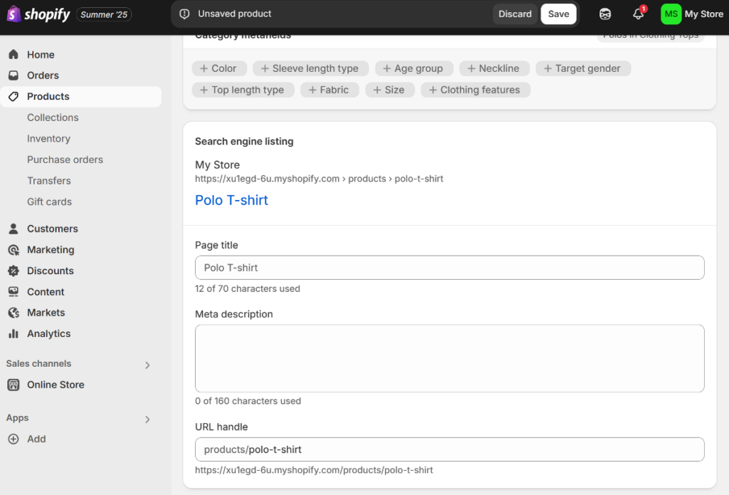 Shopify add SEO meta details