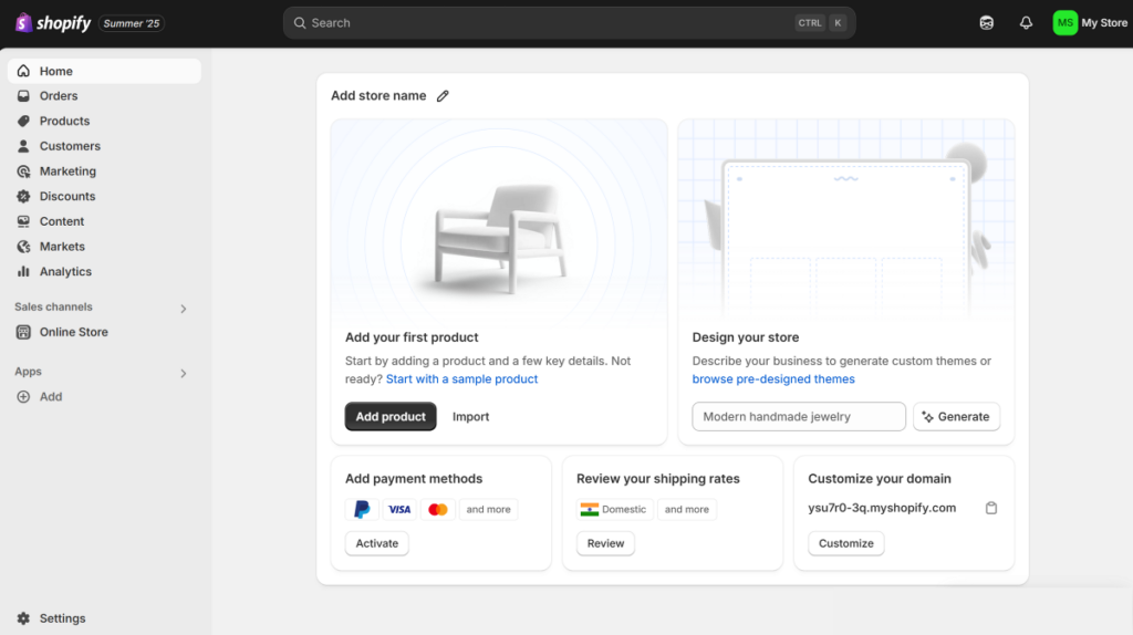 shopify dashboard interface