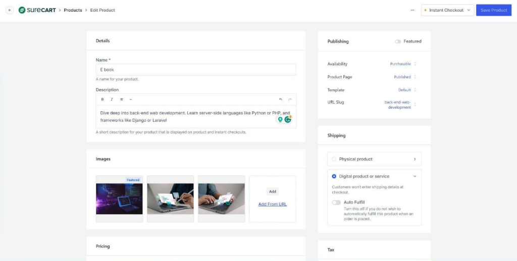 surecart add new product