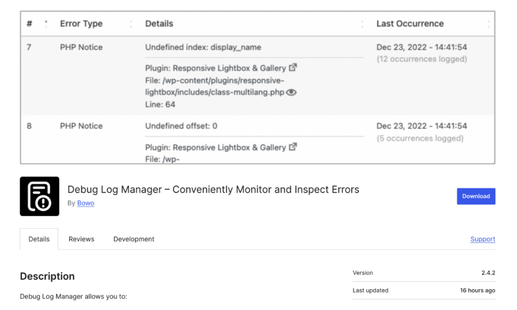 Debug Log Manager WordPress Debug Plugin