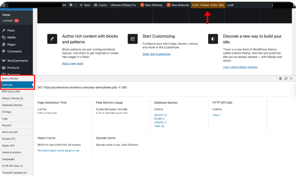 Query Monitor WordPress Debug Plugin Interface
