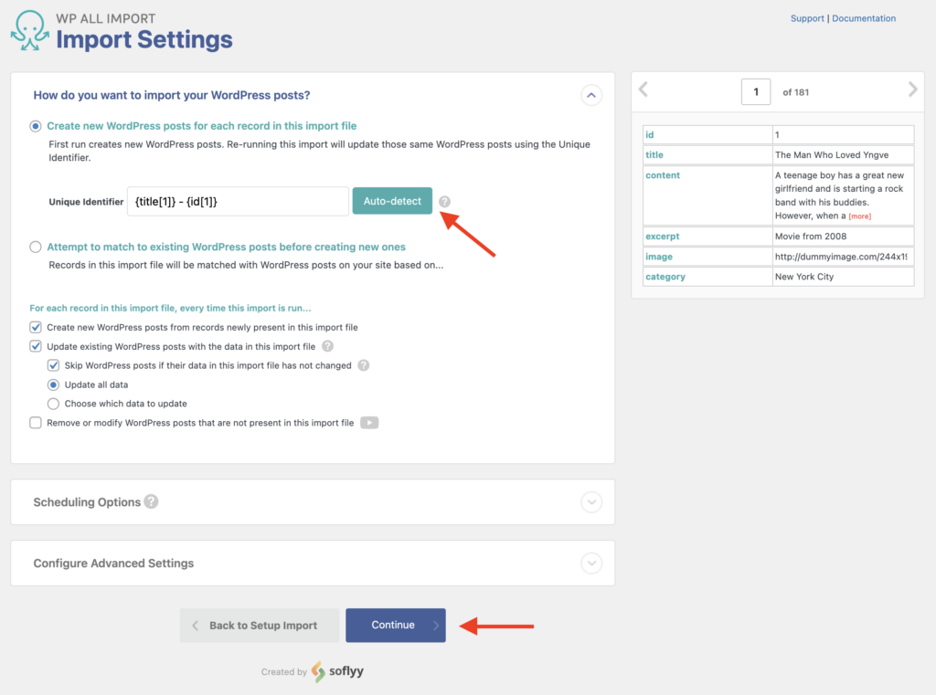 Import WordPress Posts Import Settings