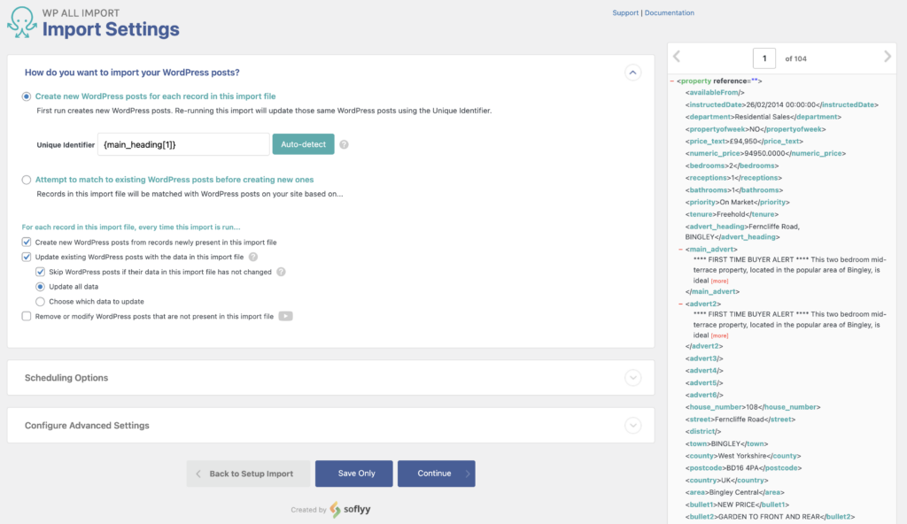 WordPress Import Settings Screen