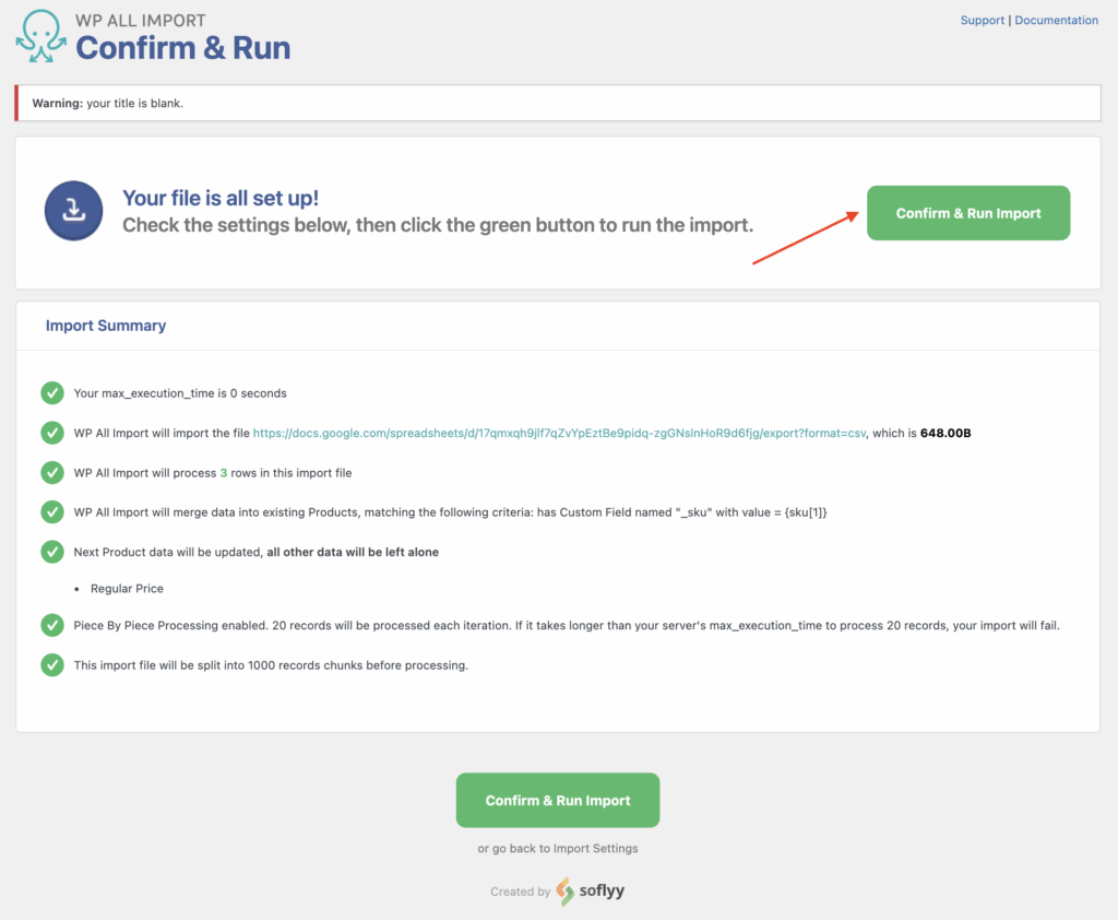 Import Google Sheets to WordPress Summary Before Running Import Process