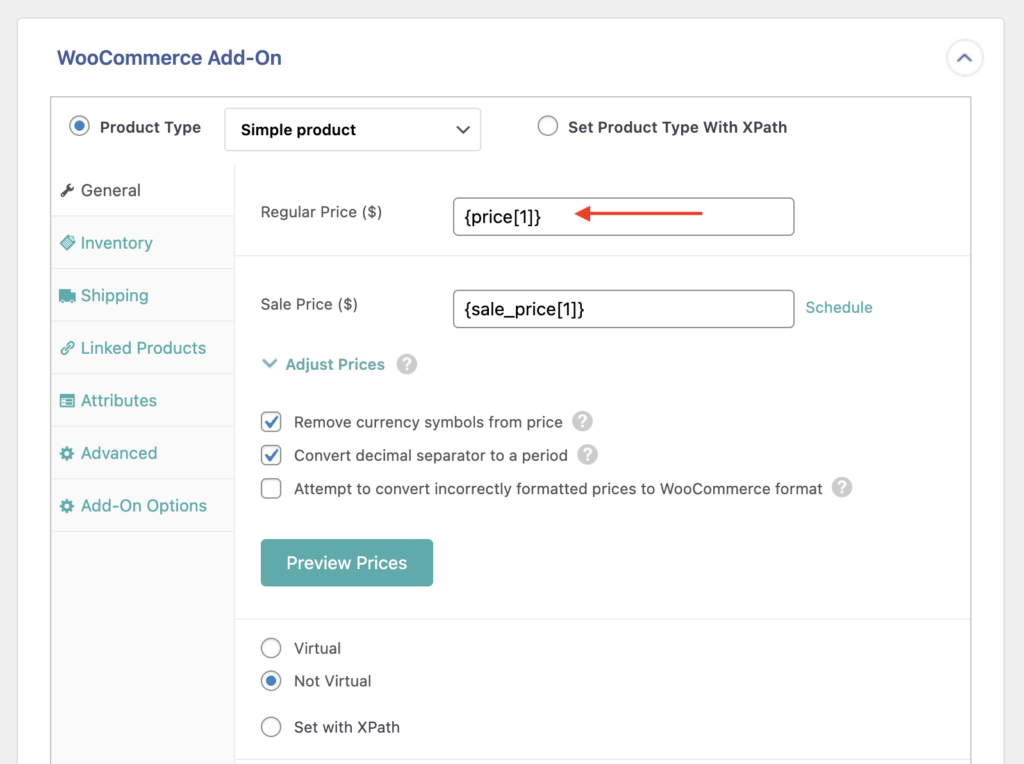 Updating Prices Map Price in the General Tab