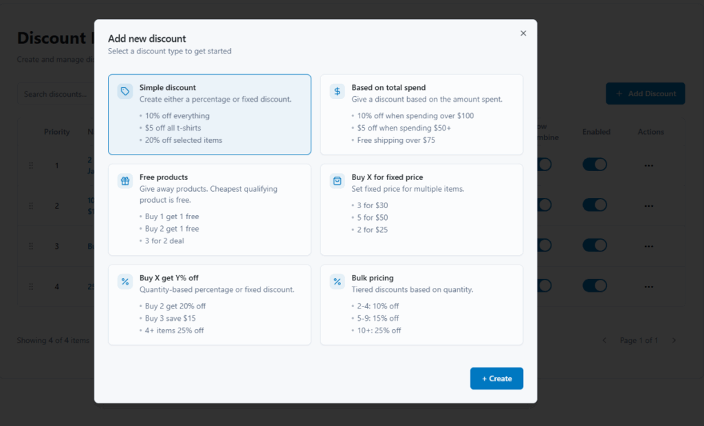 discount types in Elevated Discount Rules