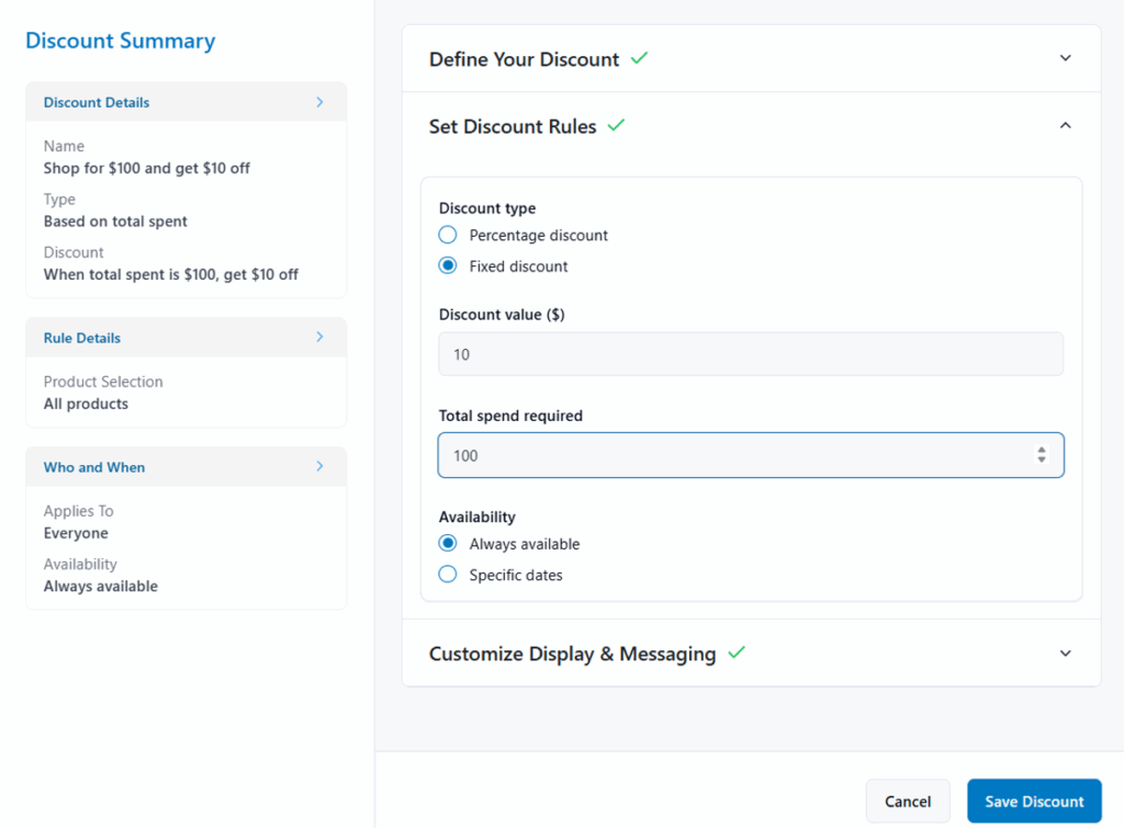 total spent discount