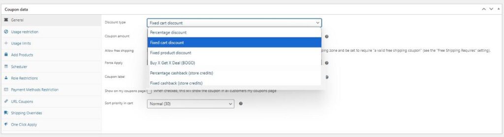 advanced coupon discount types available