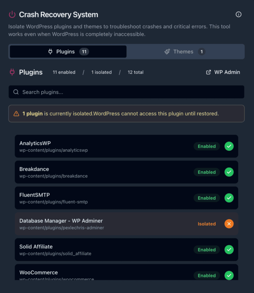 WP Debug Toolkit Crash Recovery System
