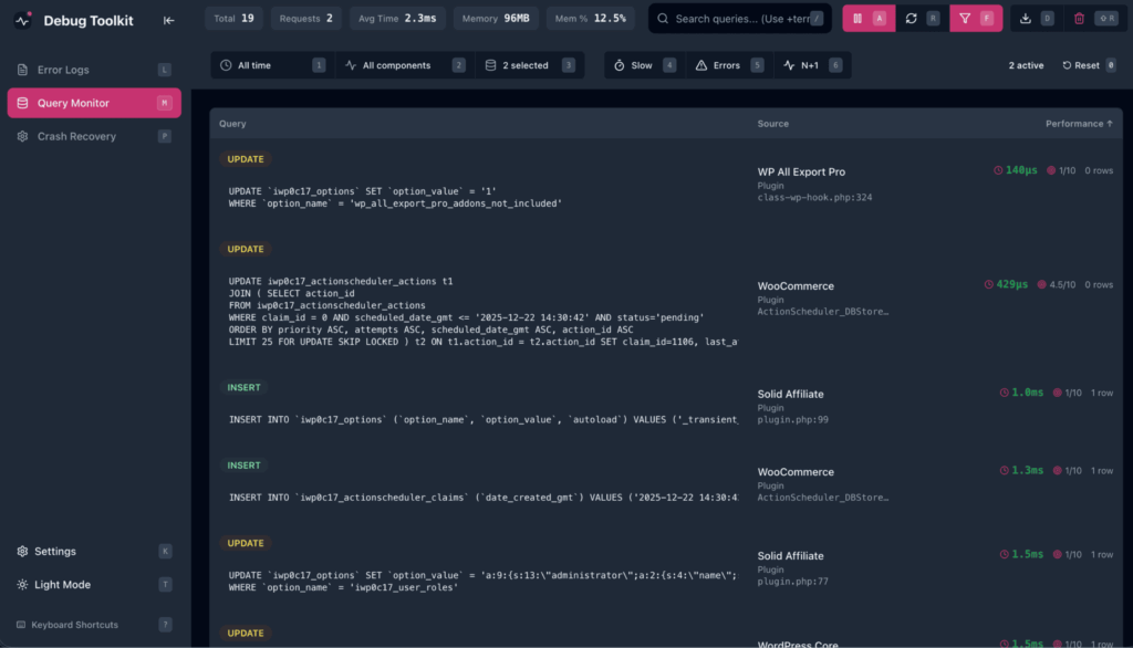 WP Debug Toolkit Query Monitor