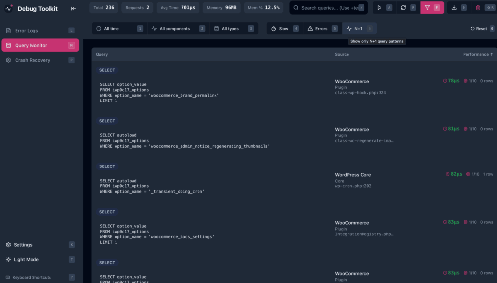 WP Debug Toolkit Query Monitor