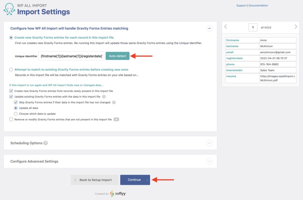 Import Gravity Forms Define Import Settings