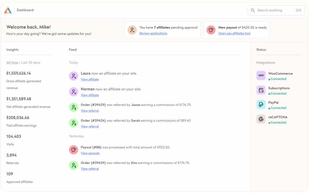 Solid Affiliate Dashboard